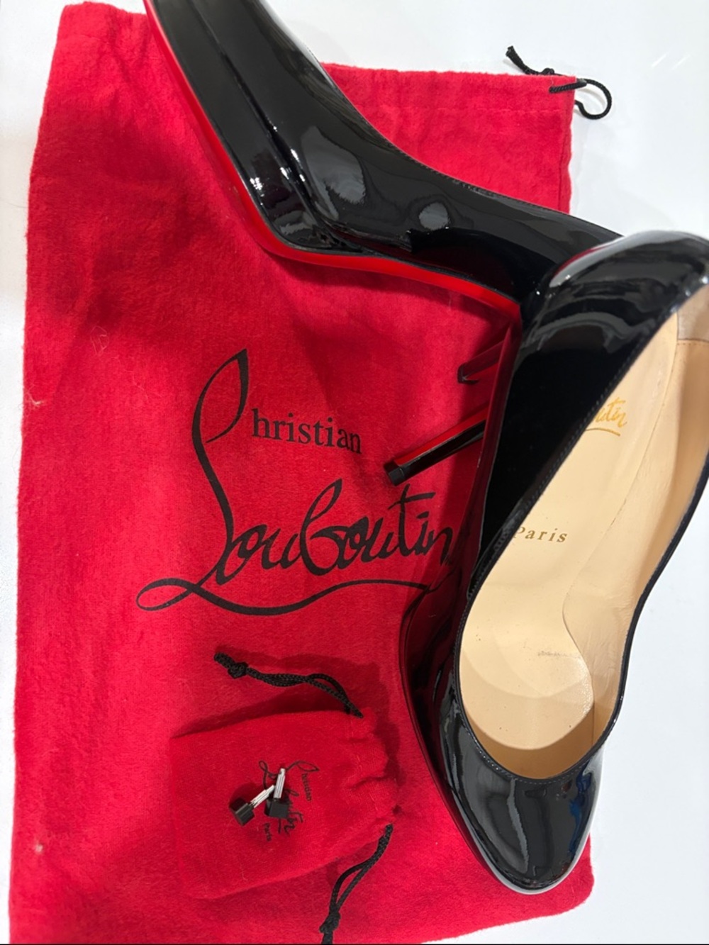 Christian Louboutin Black Patent Leather Pumps with Red Dust Bag